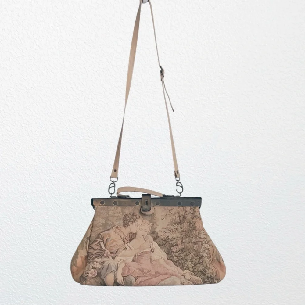 Vintage 70s Early Carpetbags of America Tapestry Doctor Bag Rococo Artsy Brass